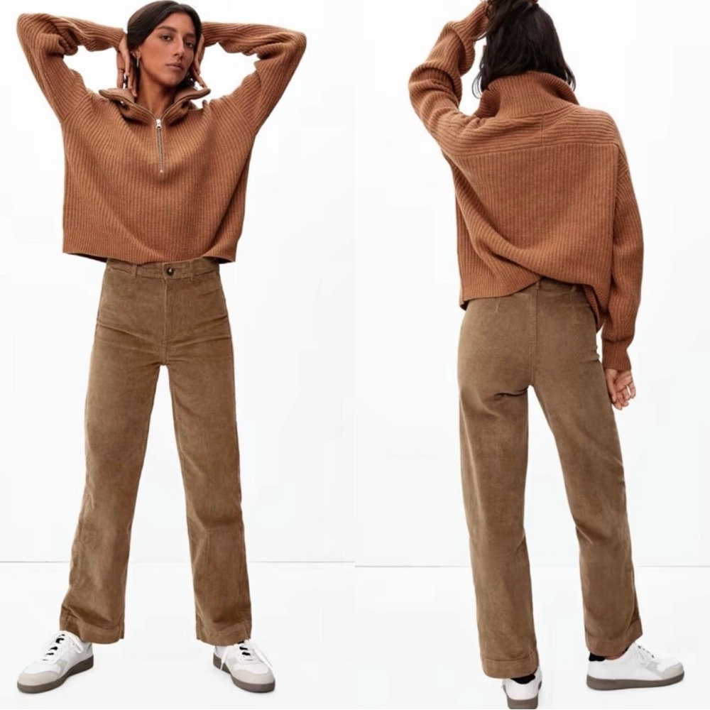 Everlane Tan/Brown Corduroy High Waisted Wide Leg Cropped Pants